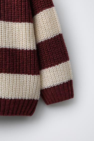 STRIPED WOOL KNIT SWEATER - Ecru / Maroon by Zara - Image 4