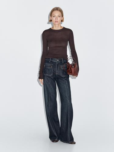 Zara Mid-rise wide-leg jeans - Mid-blue