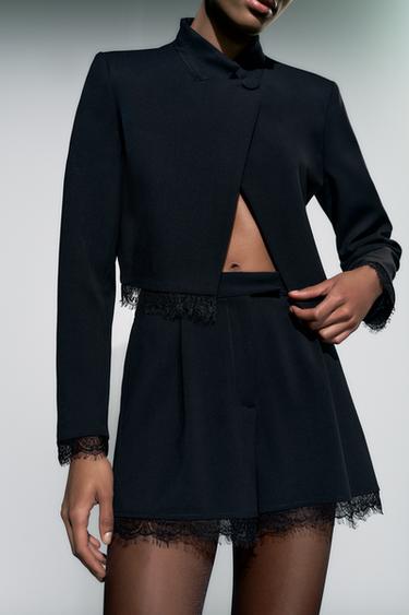 LACE-TRIMMED BERMUDA SHORTS - Black by Zara