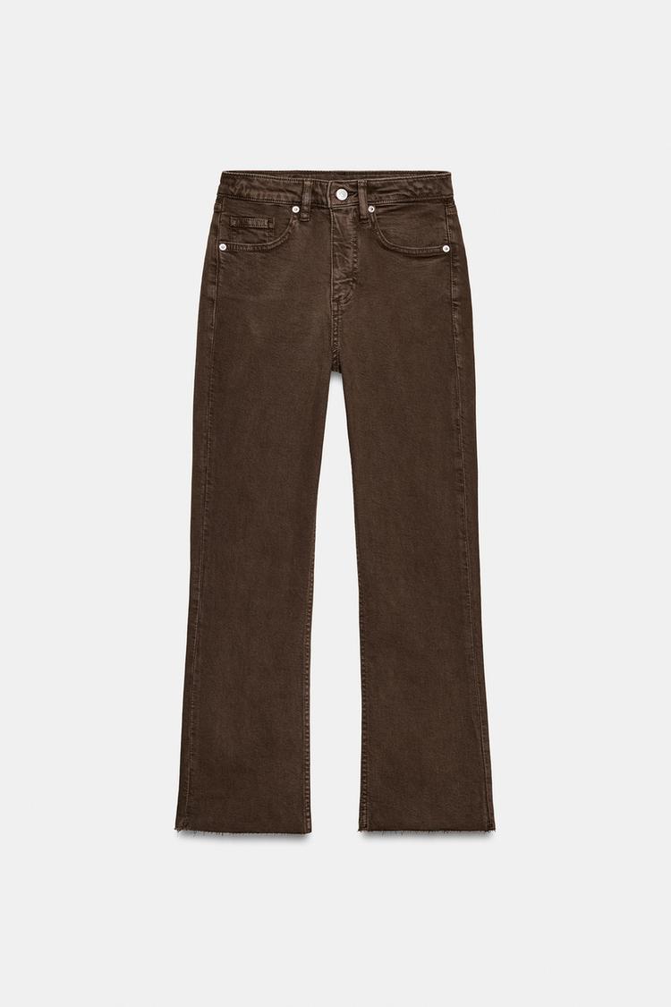 Jeans acampanados de talle alto y corte cropped con lunares TRF 7