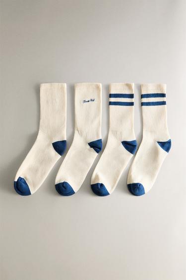 SET OF COTTON TENNIS SOCKS (SET OF 2) - Ecru / Blue by Zara - Image 0