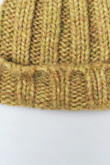BONNET EN MAILLE AVEC LAINE ET ALPAGA - Vert chiné de Zara - Image 1
