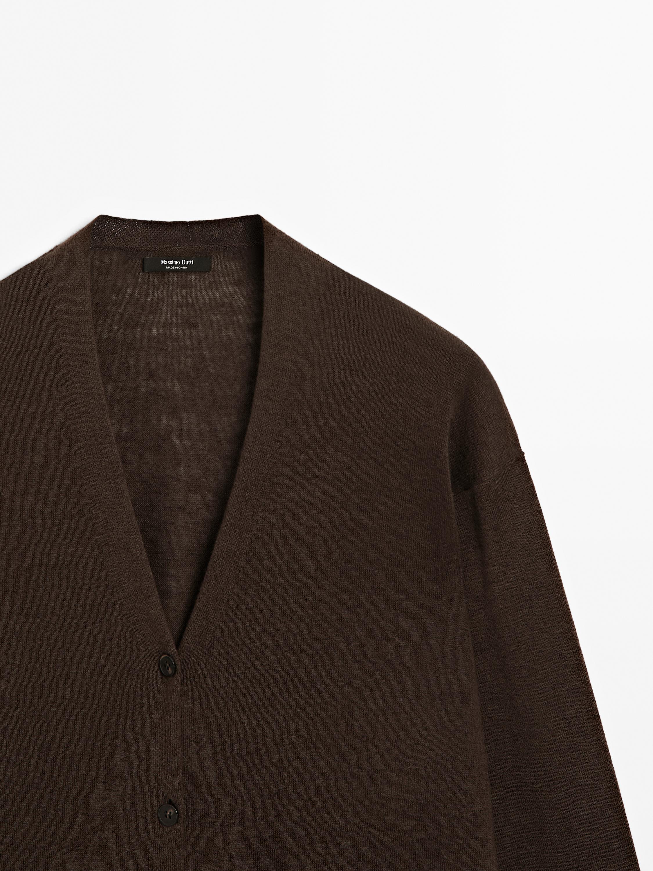 Long linen blend knit cardigan