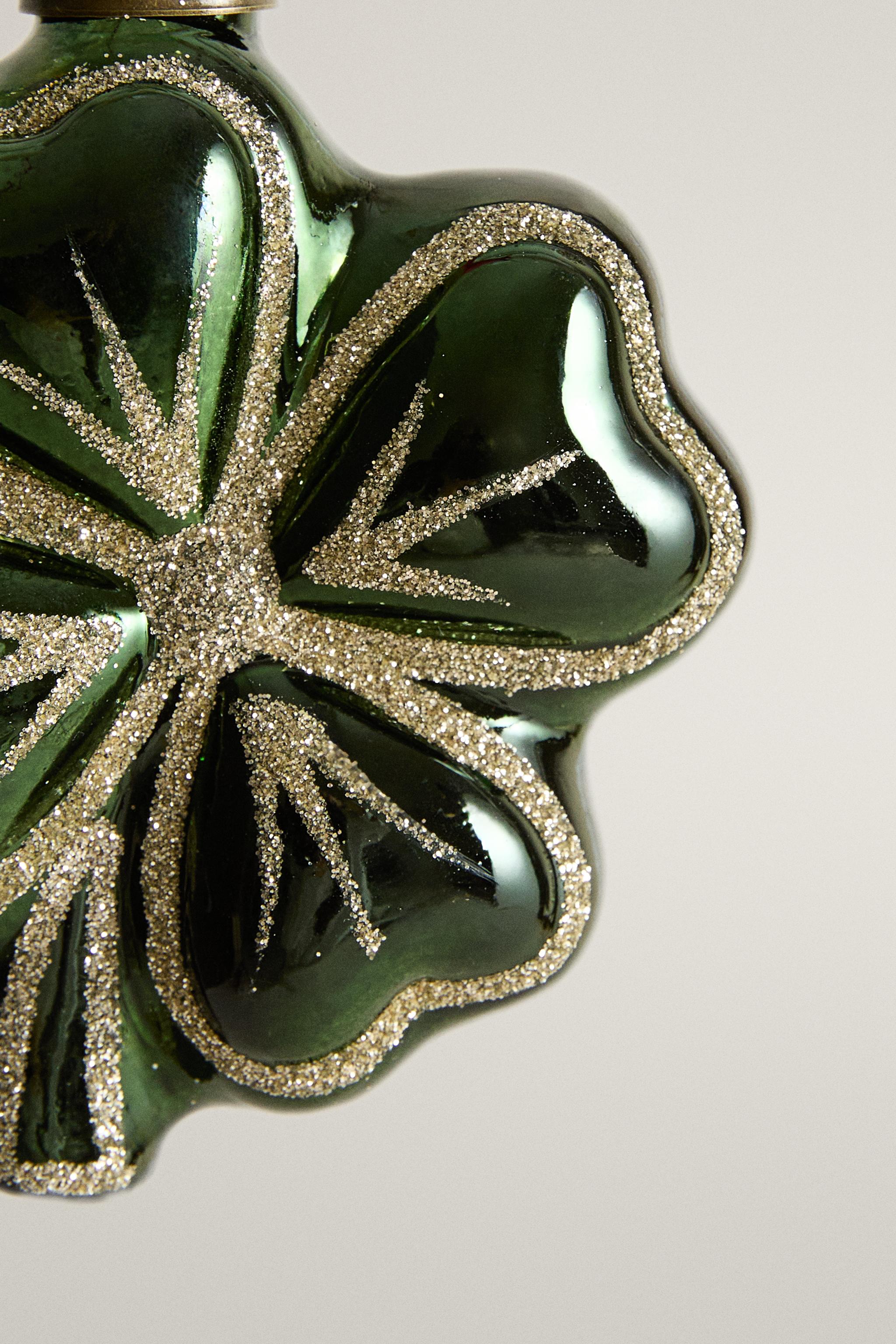 DÉCORATION DE SAPIN NOËL EN VERRE TRÈFLE