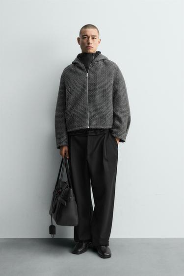ÁO KHOÁC VẢI BOUCLÉ CÓ MŨ TRÙM ĐẦU - Màu ghi xám từ Zara - Hình ảnh 0