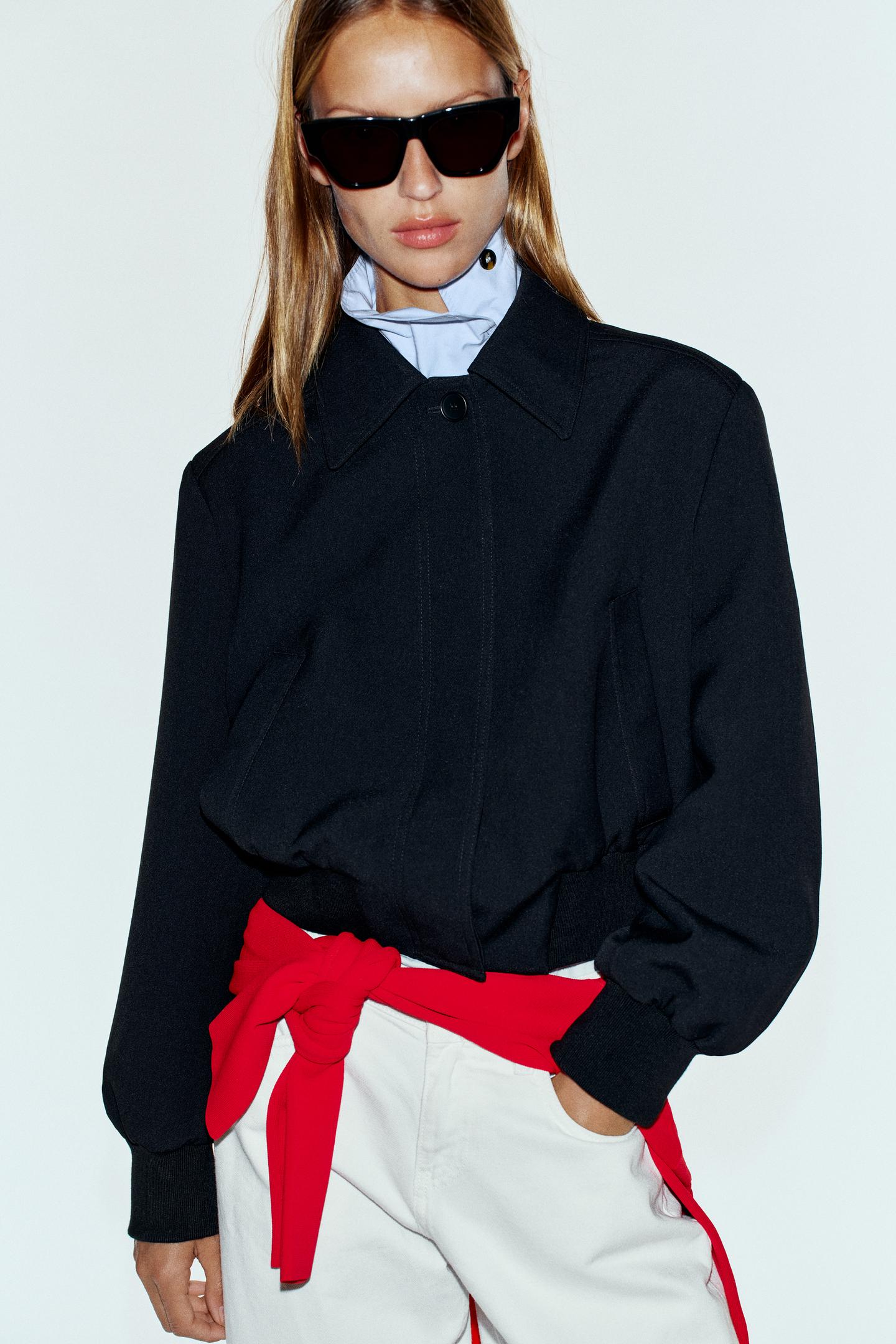 Женская куртка Zara Cropped Jacket with Shoulder Pads, цвет: Чёрный — фото 2