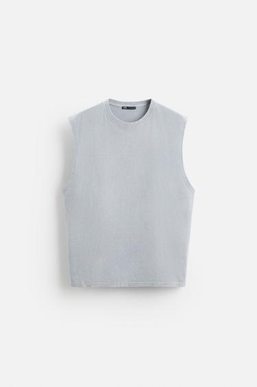 Zara RELAXED FIT TANK TOP - Gray - Image 0