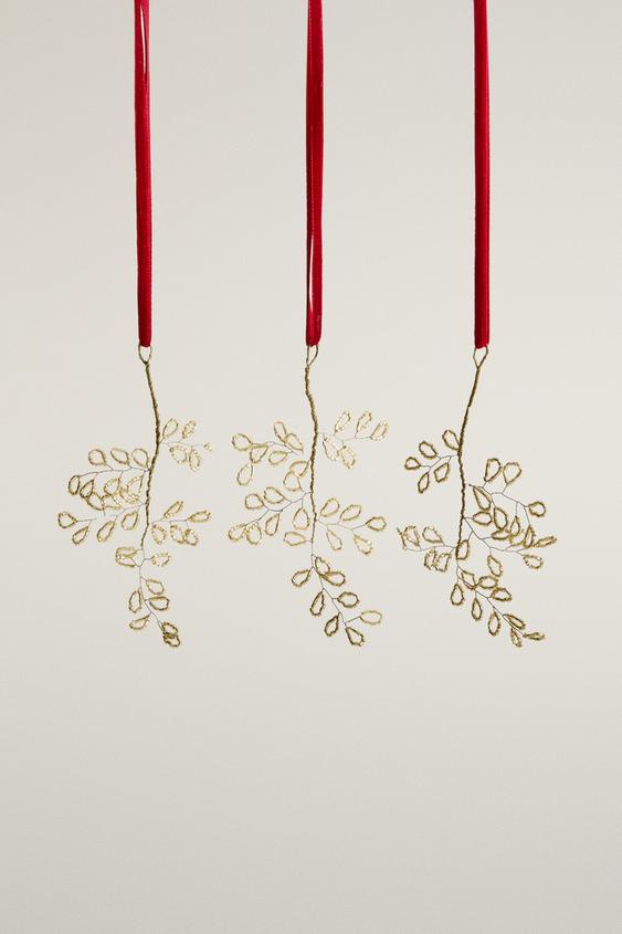 Zara BRANCH CHRISTMAS TREE DECORATION (PACK OF 3) - Golden - Image 0