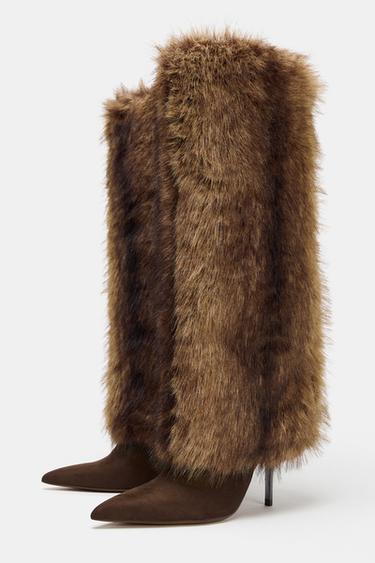 FAUX FUR HEELED BOOTS - Light beige by Zara - Image 2