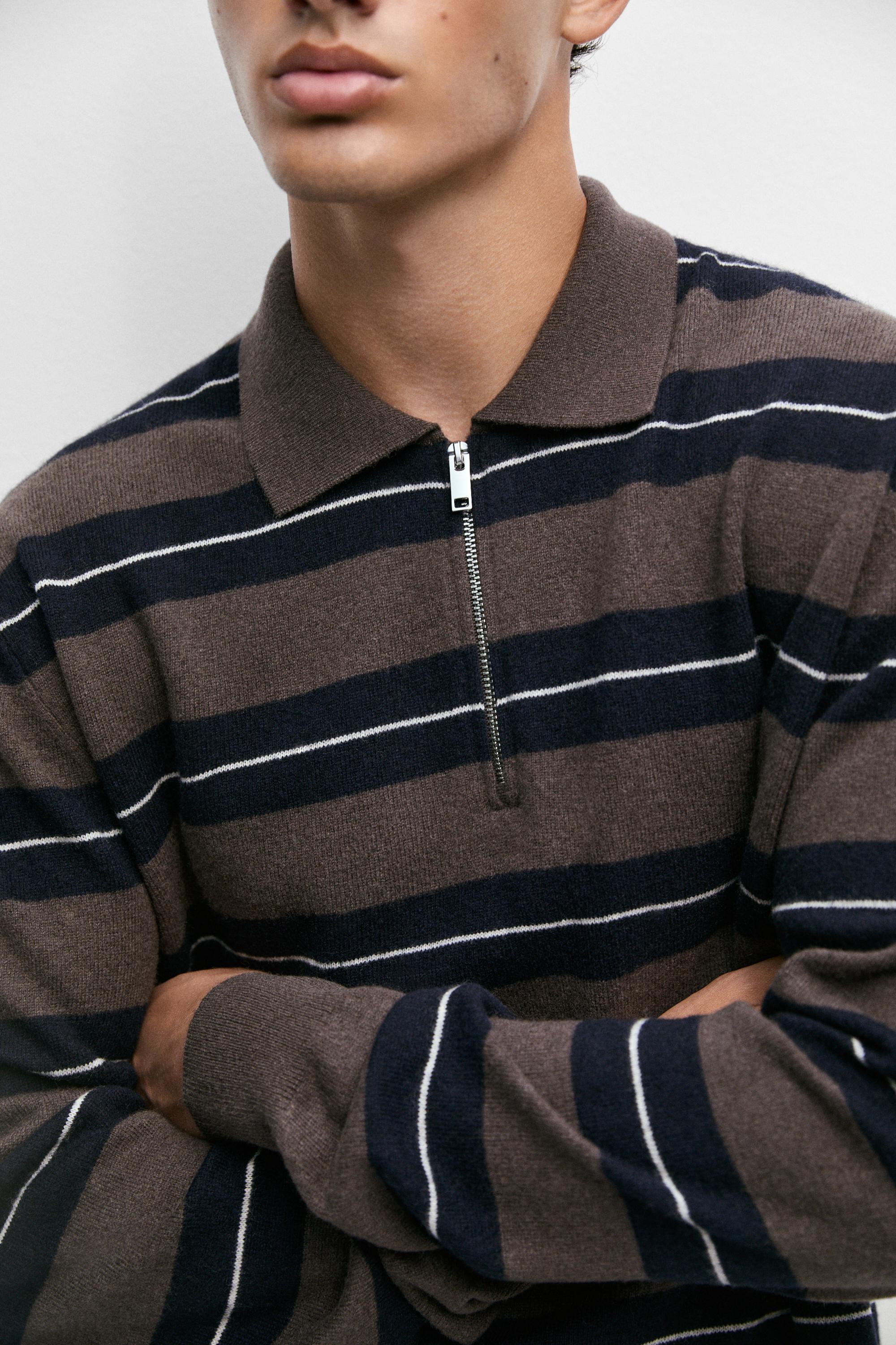 Striped knit polo sweater
