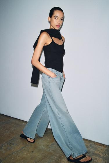 Zara ZW COLLECTION MAXI WIDE LEG 低腰牛仔褲 - 藍色