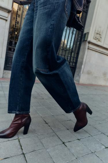 BOTIM DE PELE COM TACÃO DE CAMPO - Vermelho-bordeaux da Zara