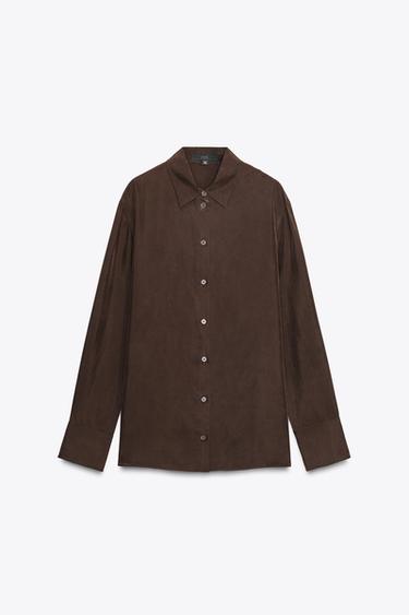 100% SILK SHIRT ZW COLLECTION - Brown by Zara