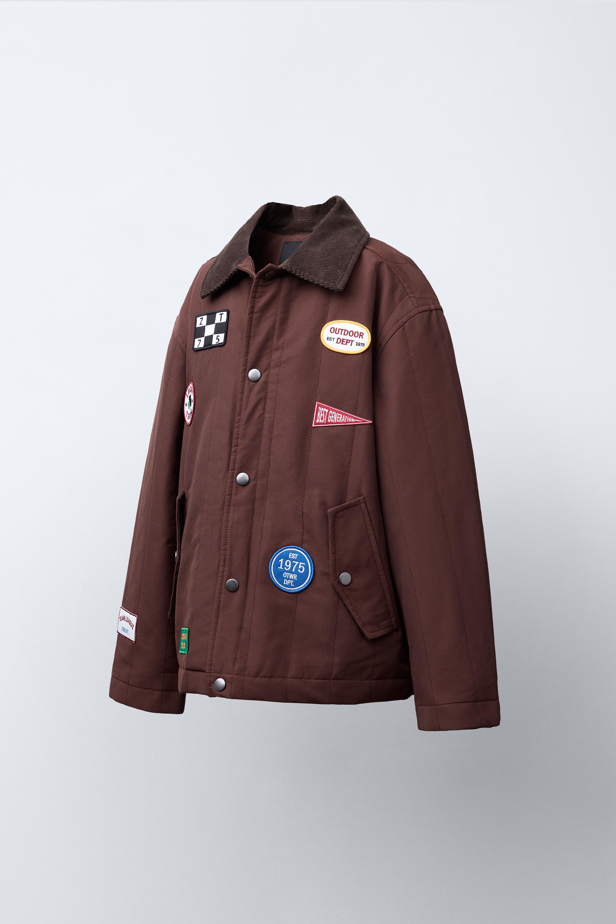 刺繍入りブラウンジャケット パッチ付きキルティングジャケット - ブラウン | ZARA Japan / 日本