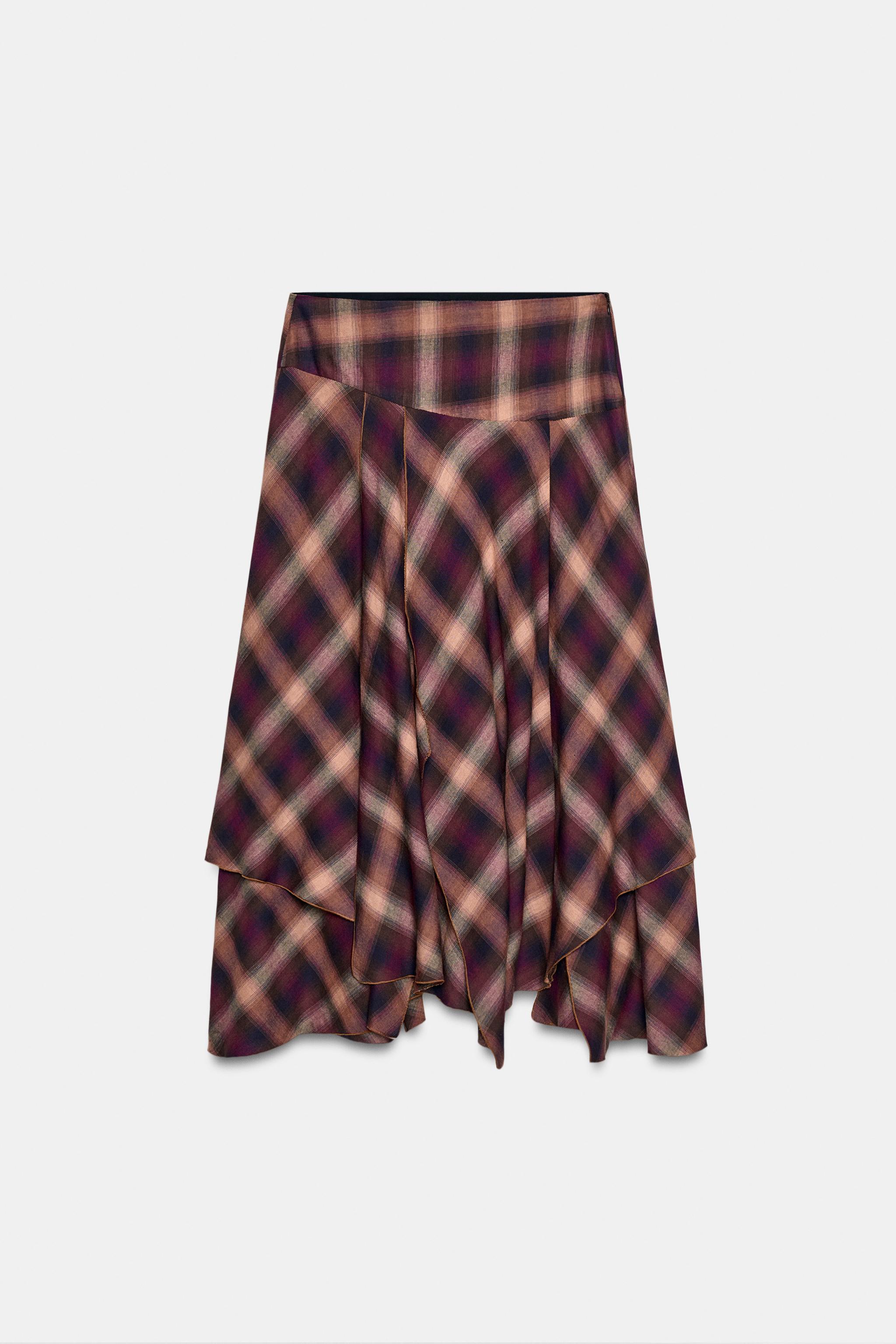 PLAID MIDI SKIRT WITH SLITS