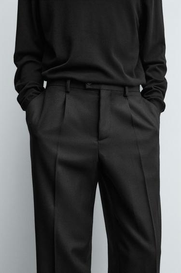 BROEK MET STRUCTUUR VAN 100% WOL - Zwart van Zara