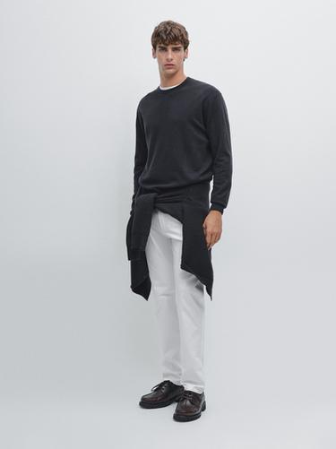 Zara Slim-fit lightweight textured weave denim trousers - White