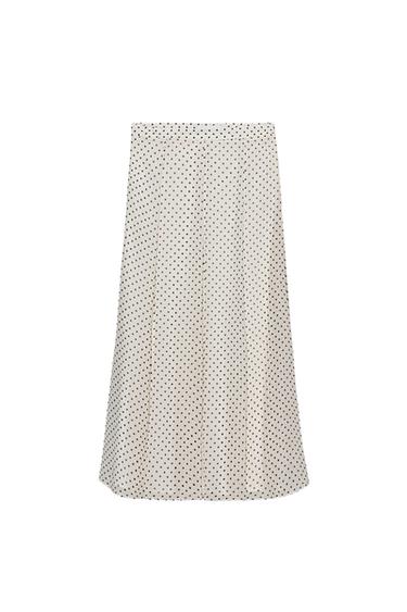 FALDA MIDI LUNARES ZW COLLECTION - Blanco / Negro de Zara