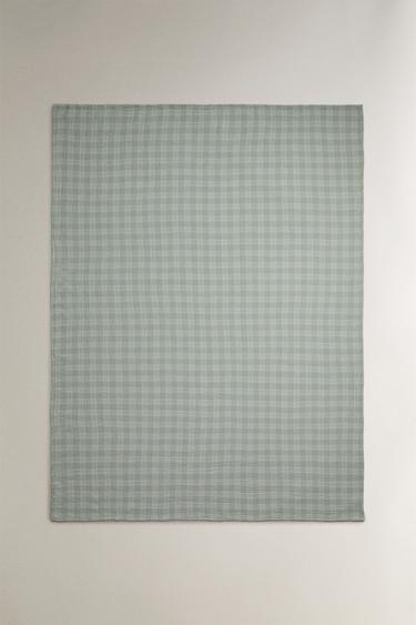 チェック柄ガーゼブランケットグリーン0Zaraのチェック柄ガーゼブランケット - グリーン - 画像 0