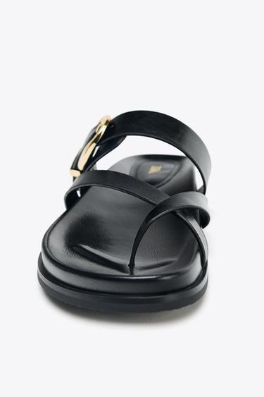 BUCKLED FLAT SANDALS - Black by Zara - Image 4