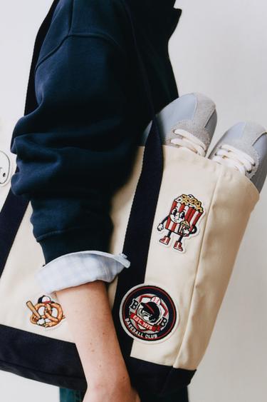 Zara PATCHED SHOPPER BAG - Off White