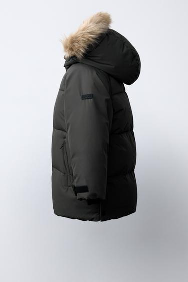 DOUDOUNE CAPUCHE EFFET FOURRURE 50 % PLUME ET 50 % DUVET WATER REPELLENT ET WINDPROOF - Noir de Zara