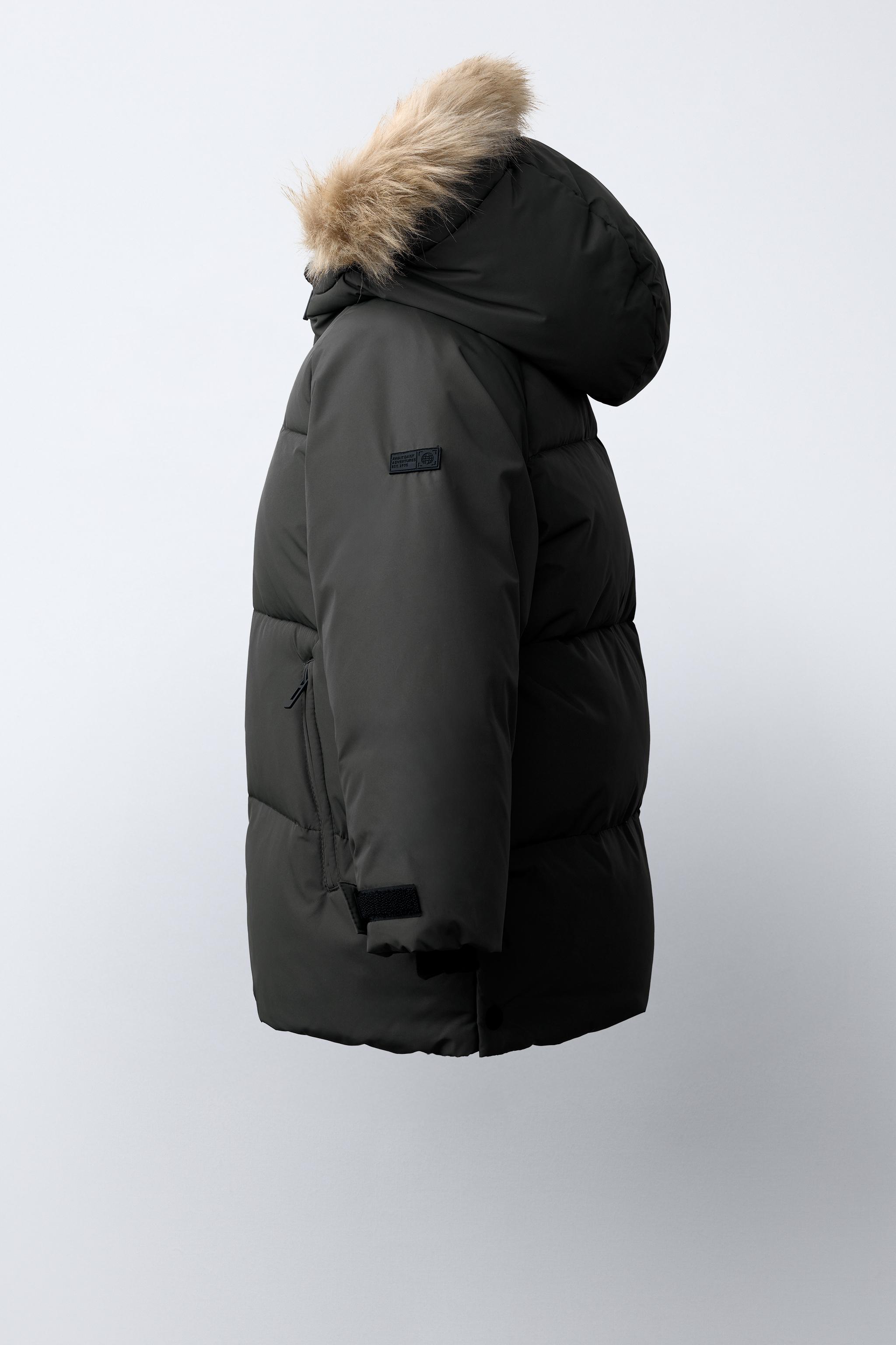 50/50 DOWN & FEATHER FAUX FUR HOODIE WATER-REPELLENT AND WINDPROOF PUFFER JACKET