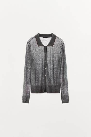 100% WOOL POLO CARDIGAN - Grey by Zara