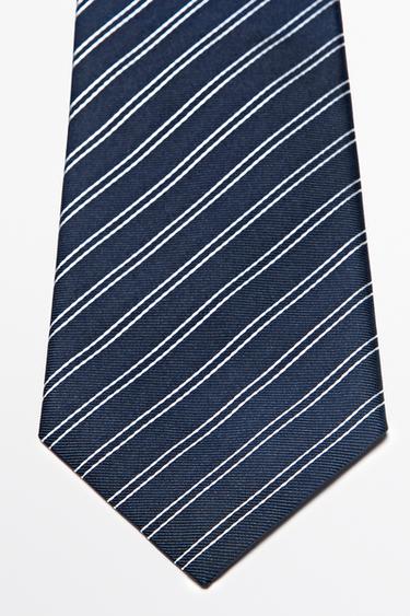 100% silk double stripe tie — Navy blue 2