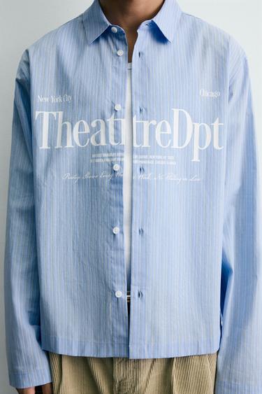 RELAXED FIT CHECK SHIRT WITH SLOGAN - Light blue by Zara - Image 5