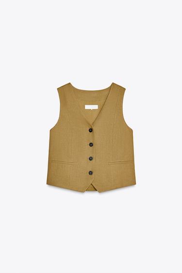 LINEN BLEND TAILORED WAISTCOAT - Oil by Zara