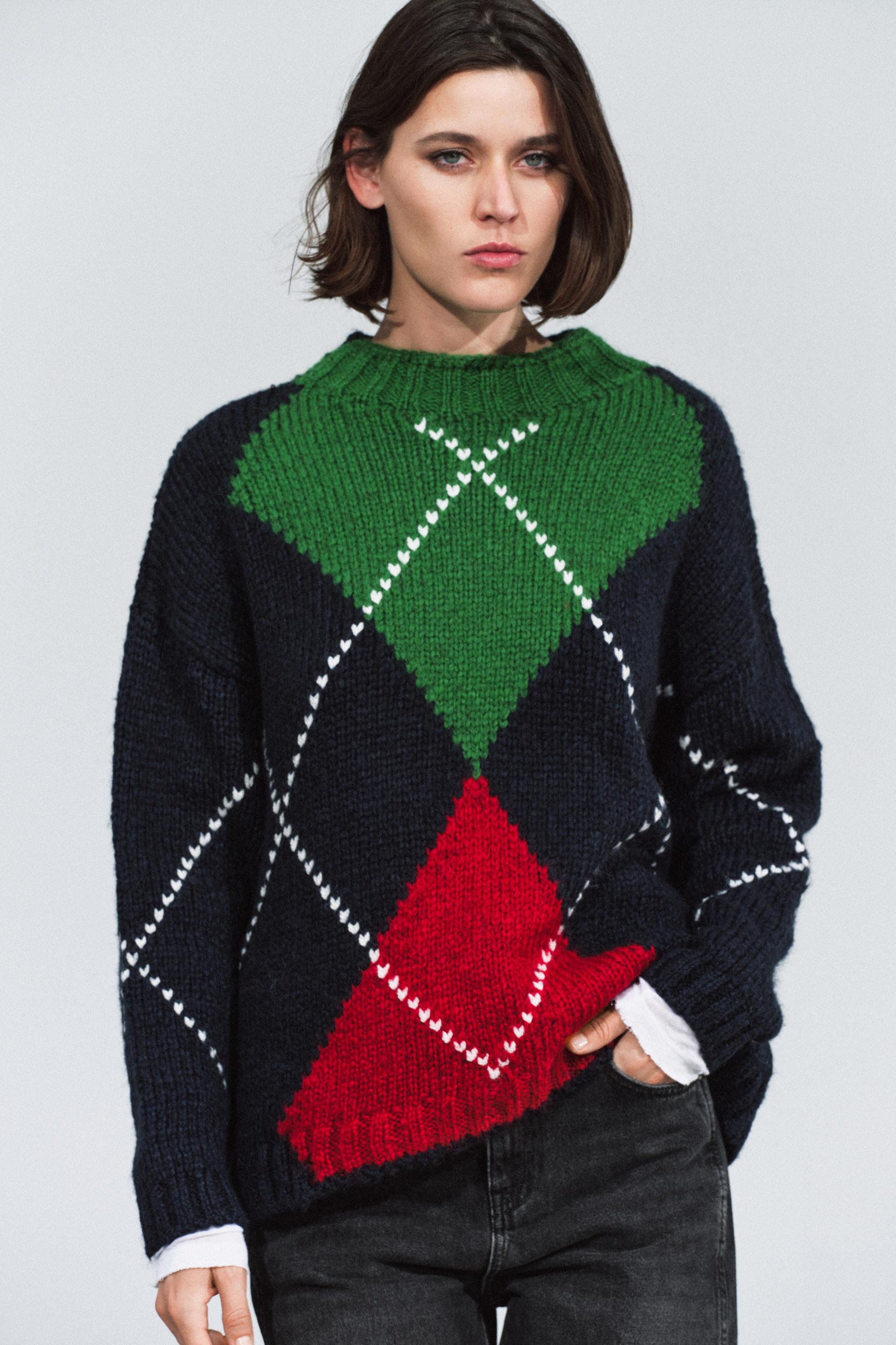 ARGYLE KNIT OVERSIZED SWEATER thumbnail 2