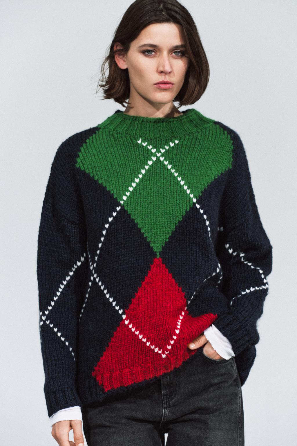 OVERSIZE ARGYLE KNIT JUMPER