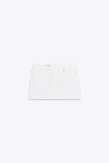 Zara TRF CROSS-WAIST DENIM SKIRT - White