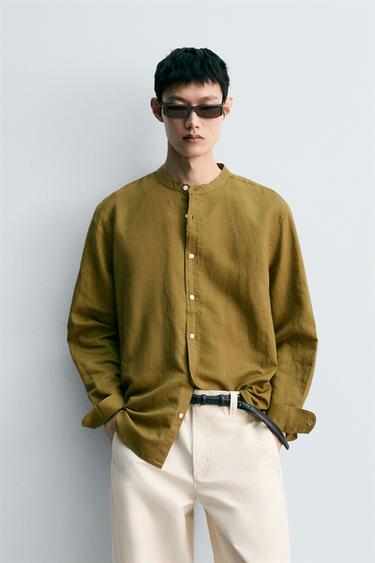 COTTON - LINEN SHIRT - Olive green by Zara