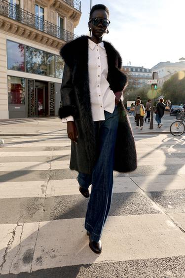 Zara REVERSIBLE FAUX FUR DOUBLE-FACED COAT - Black