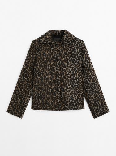 Chaqueta corta animal print con lana - Marrón de Zara - Imagen 0