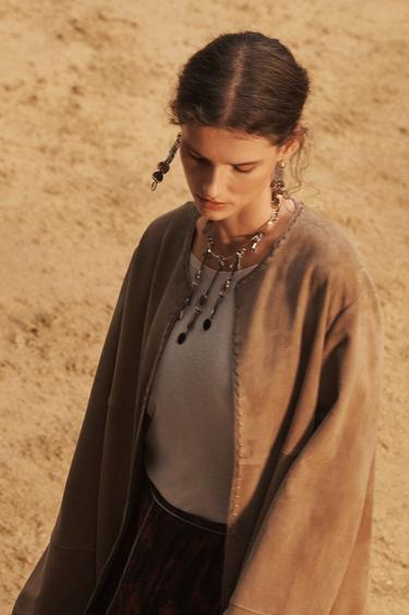 VESTE LONGUE EN CUIR DAIM 100 % ÉDITION LIMITÉE - Beige de Zara - Image 2