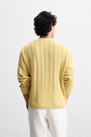 PULL 100 % LIN CÔTELÉ - Jaune de Zara - Image 2