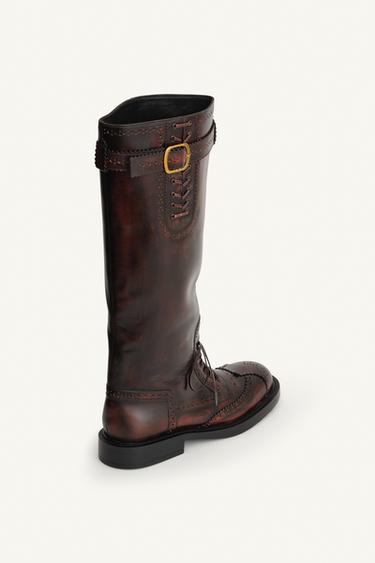 BOTTES EN CUIR À PERFORATIONS ÉDITION LIMITÉE - Marron de Zara - Image 8