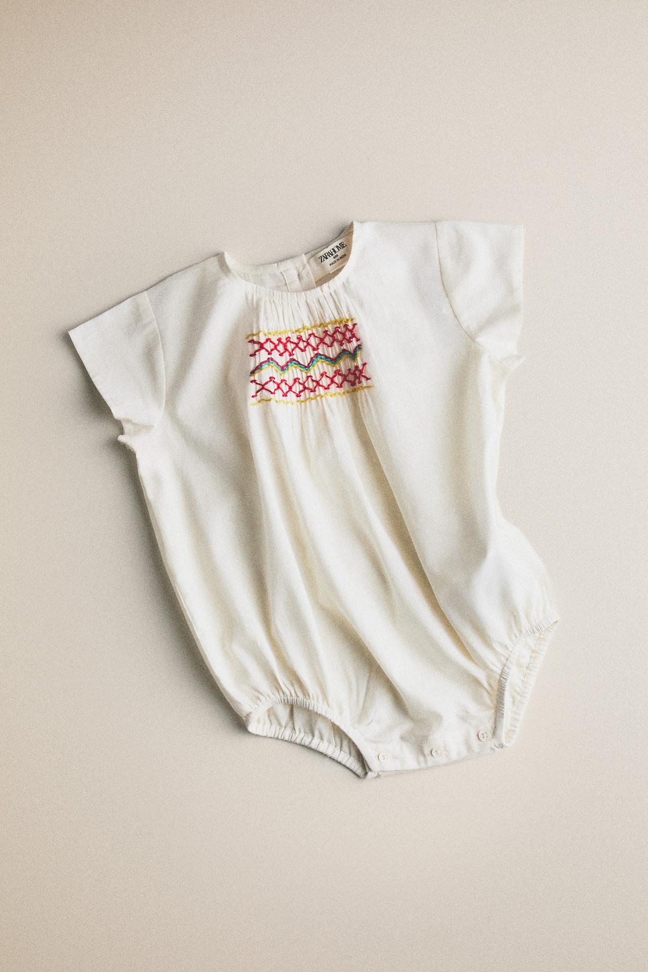 KIDS' SMOCKED BODYSUIT — Cream