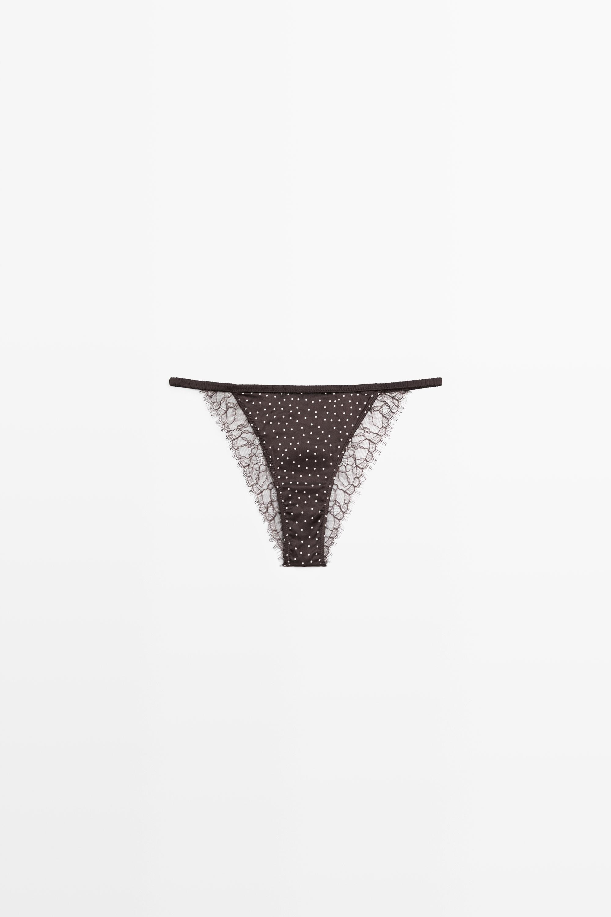 Polka dot briefs with lace detail — Brown