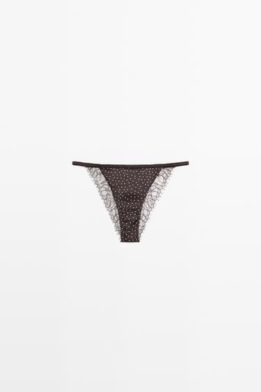 Zara Polka dot briefs with lace detail - Brown