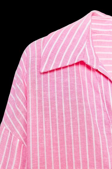 GESTREIFTES HEMD AUS LEINENMISCHGEWEBE - Rosa / Weiß von Zara