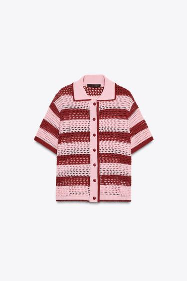 KNITTED POLO CARDIGAN - Pink by Zara