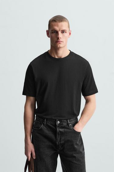 Zara BASIC MEDIUM WEIGHT T-SHIRT - Black