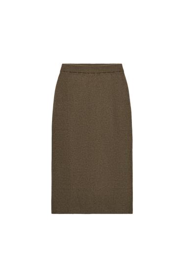 FALDA CON LANA MIDI RECTA - Khaki de Zara