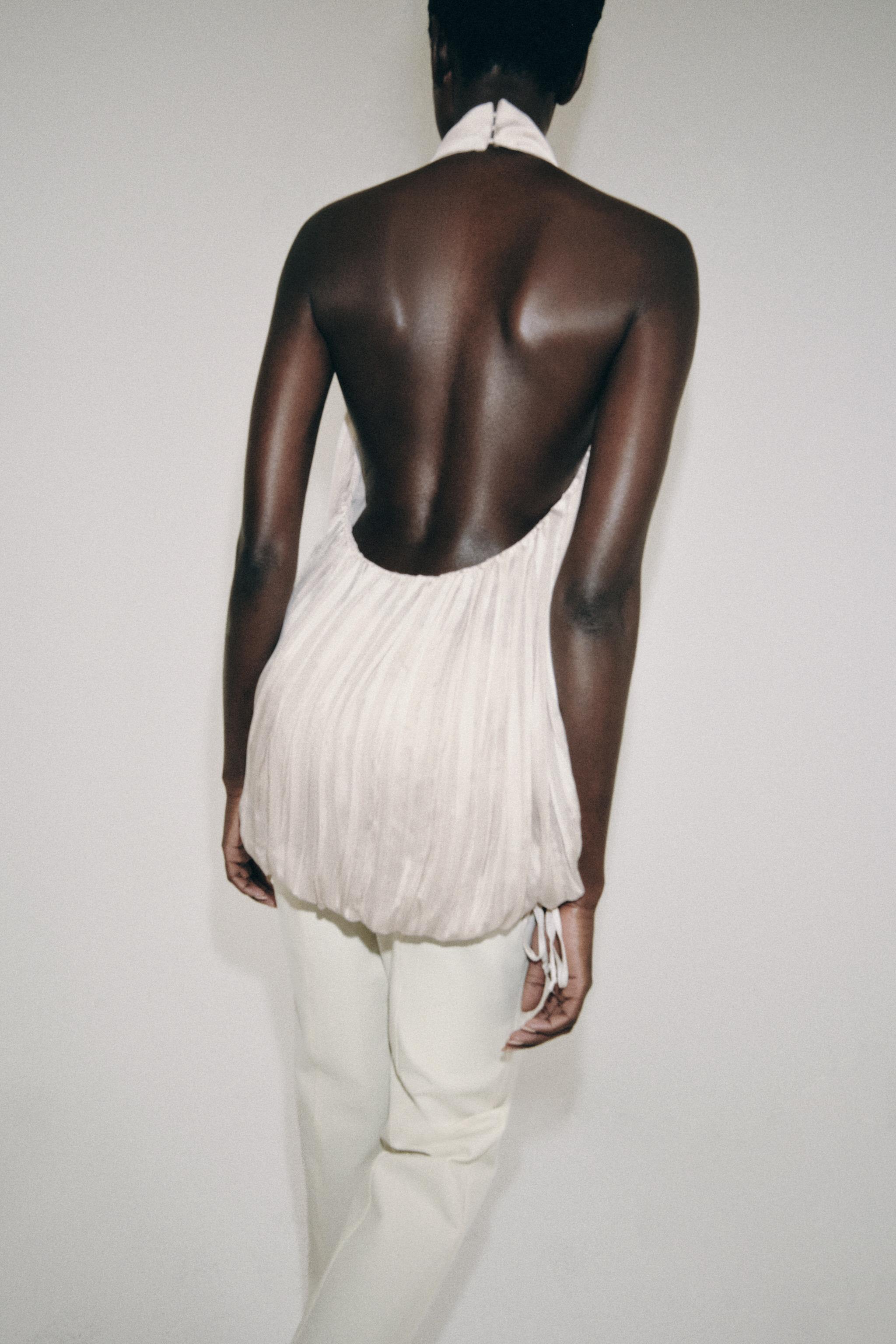 Zara ZW COLLECTION PİLİLİ HALTER YAKA TOP görsel 3