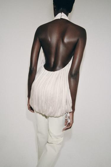 ZW COLLECTION PLEATED HALTER TOP - Pearl / Beige by Zara - Image 2