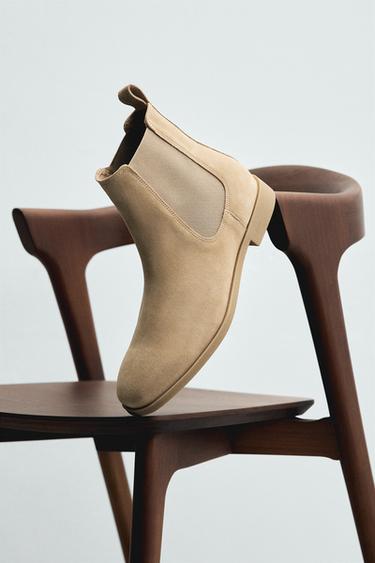 Zara LEATHER CHELSEA BOOTS - Sandy Brown